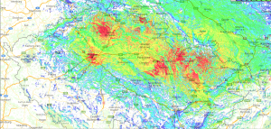 OK-DMR mapa pokrytí pro vozidlové radiostanice - stav 2016/06